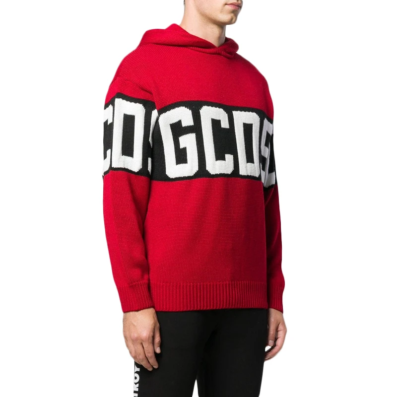 商品GCDS|GCDS 黑色拼红色男士连帽针织衫 CC94M020200-RED,价格¥882,第1张图片