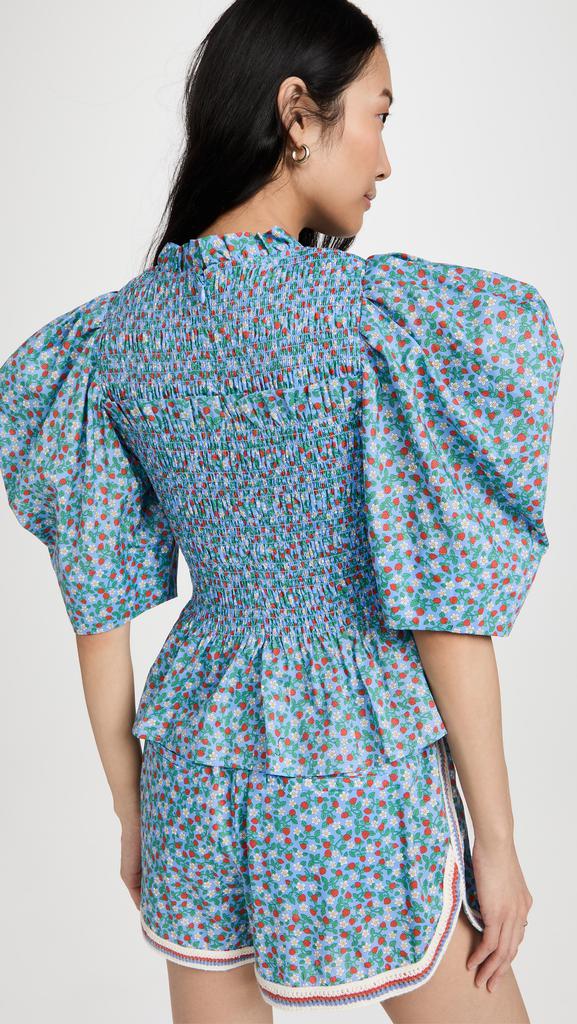 Sea 百合印花泡泡袖抽褶上衣商品第3张图片规格展示