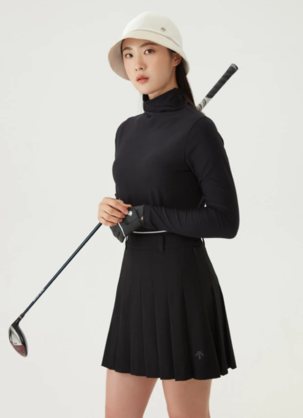 商品【预售商品15天发货】 DESCENTE|高球系列女性高领罗纹材质长袖T恤 DO32WFTL96-BLKG,价格¥893,第1张图片