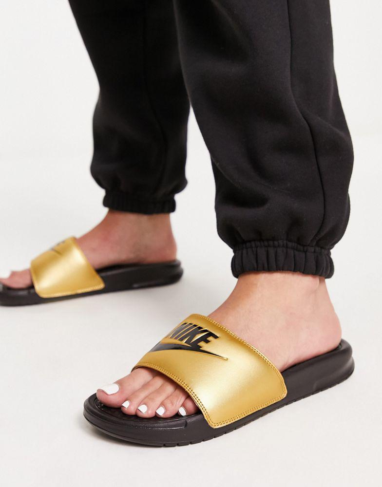 Nike Benassi sliders in black and gold商品第3张图片规格展示