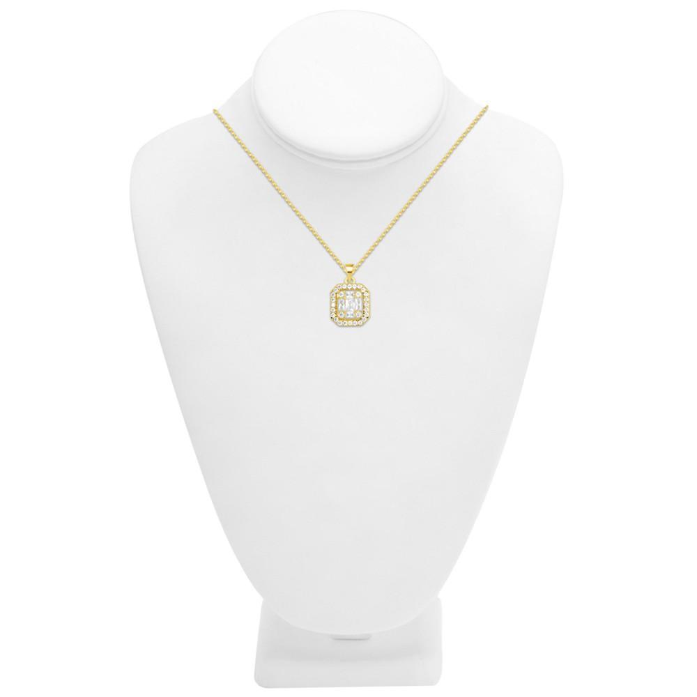 商品Essentials|Cubic Zirconia Rectangle Halo Pendant Necklace, 16" + 2" extender in Silver or Gold Plate,价格¥149,第4张图片详细描述