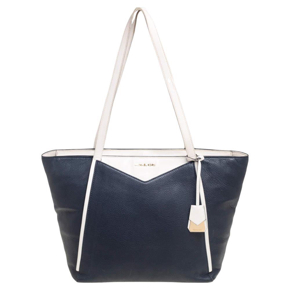 商品[二手商品] Michael Kors|Michael Kors Navy Blue/White Leather Whitney Tote,价格¥988,第1张图片