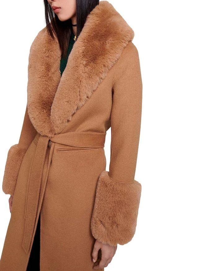 商品Maje|Faux Fur Wool Blend Camel Coat,价格¥3695,第2张图片详细描述