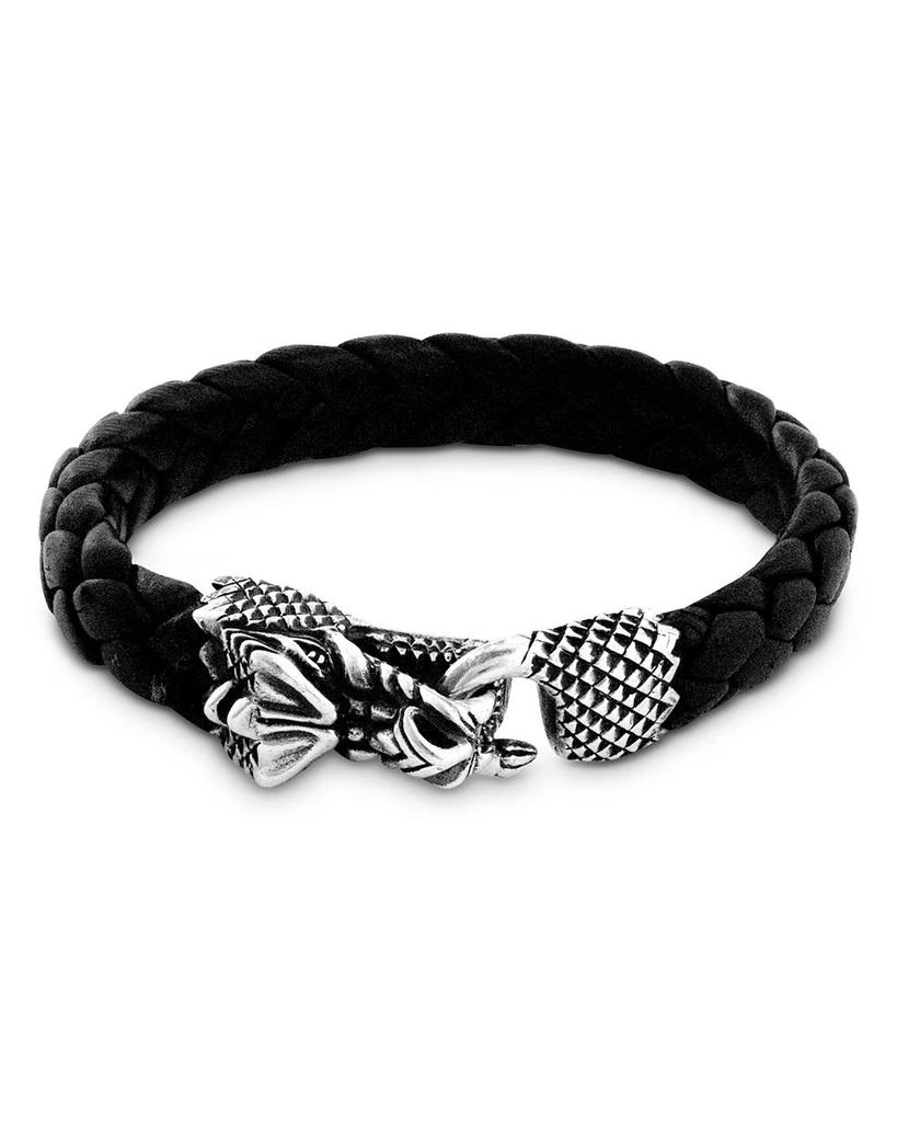 商品King Baby|Men's Sterling Silver Dragon Head Clasp Woven Leather Bracelet,价格¥4122,第1张图片