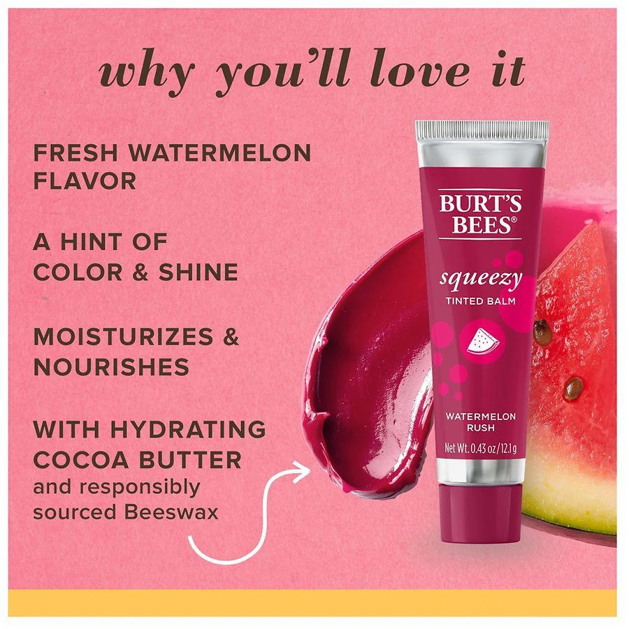 商品Burt's Bees|100% Natural Origin Squeezy Tinted Lip Balm Watermelon Rush,价格¥42,第3张图片详细描述
