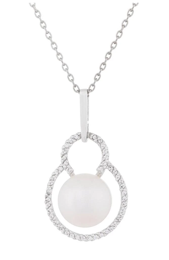 商品Splendid Pearls|CZ Trimmed 10.5-11mm White Freshwater Pearl Pendant Necklace,价格¥600,第1张图片