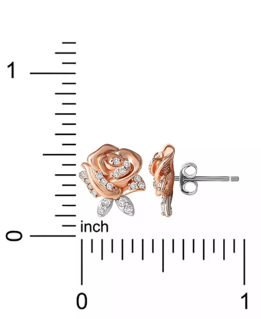 商品Disney|Cubic Zirconia Rose Beauty & The Beast Stud Earrings in Sterling Silver & 18k Rose Gold-Plate,价格¥206,第5张图片详细描述