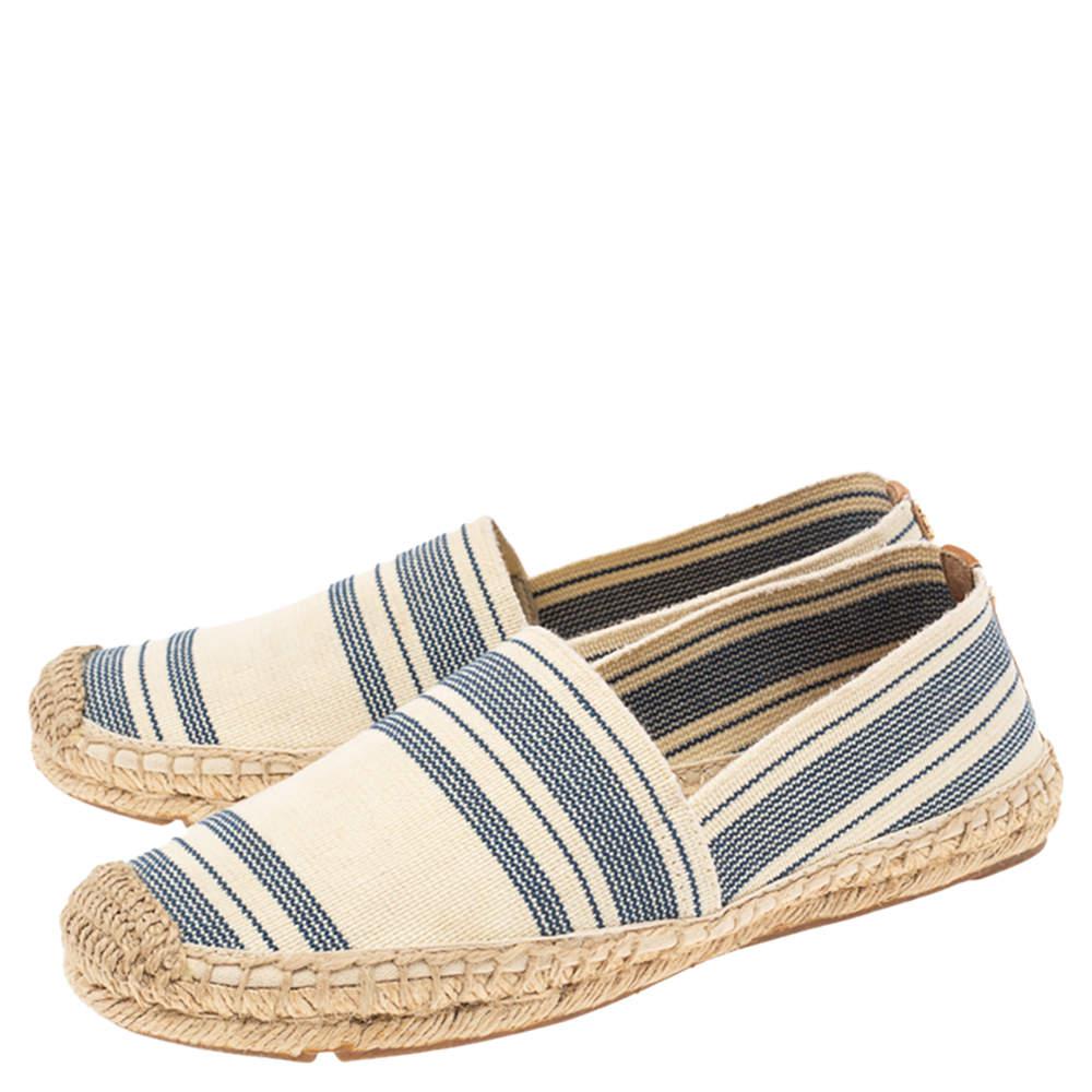 Tory Burch Cream/Blue Striped Canvas Espadrilles Loafers Size 36.5商品第4张图片规格展示