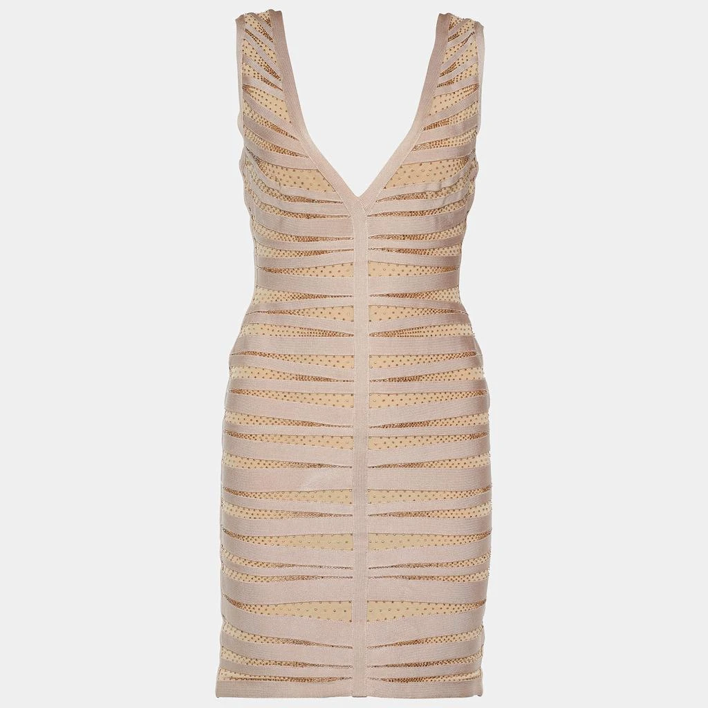 商品[二手商品] Herve Leger|Herve Leger Pale Pink Embellished Eliza Bodycon Dress M,价格¥1104,第1张图片