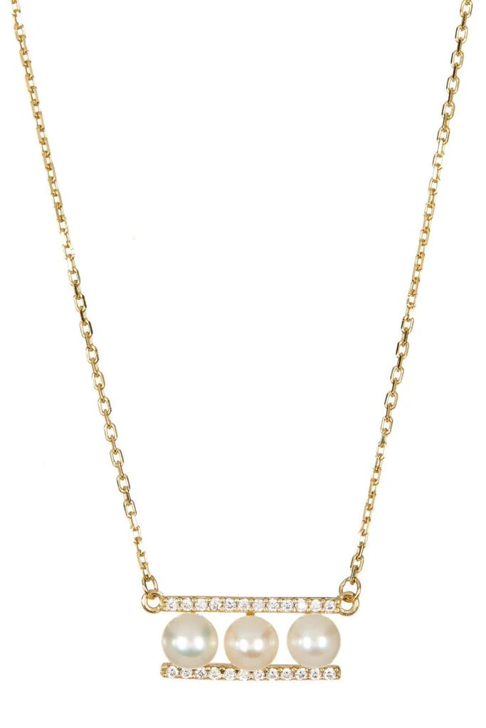 商品ADORNIA|Yellow Gold Plated Sterling Silver 7mm Freshwater Pearl Swarovski Crystal Accented Bar Necklace,价格¥176,第1张图片