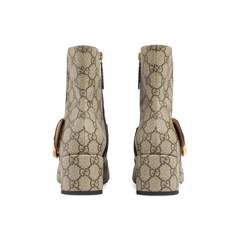 GUCCI/古驰 女士卡其色帆布印花金属双GBlondie靴5.5cm 商品