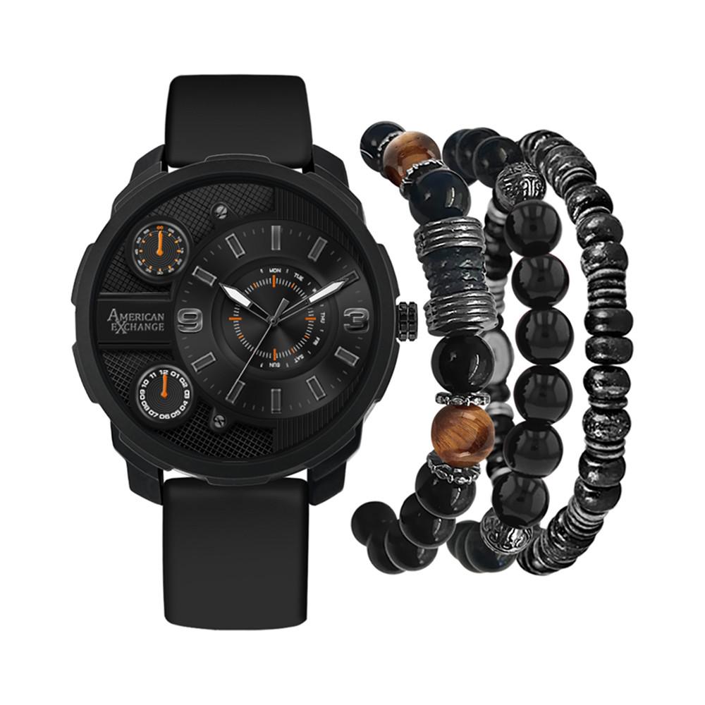 Men's Black Rubber Strap Watch 46mm Gift Set商品第1张图片规格展示