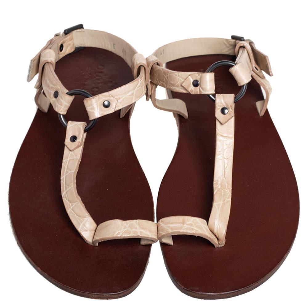 商品[二手商品] Gucci|Gucci Light Cream Crocodile Toe Ring Sling Buckle Flat Sandals Size 41,价格¥1371,第5张图片详细描述