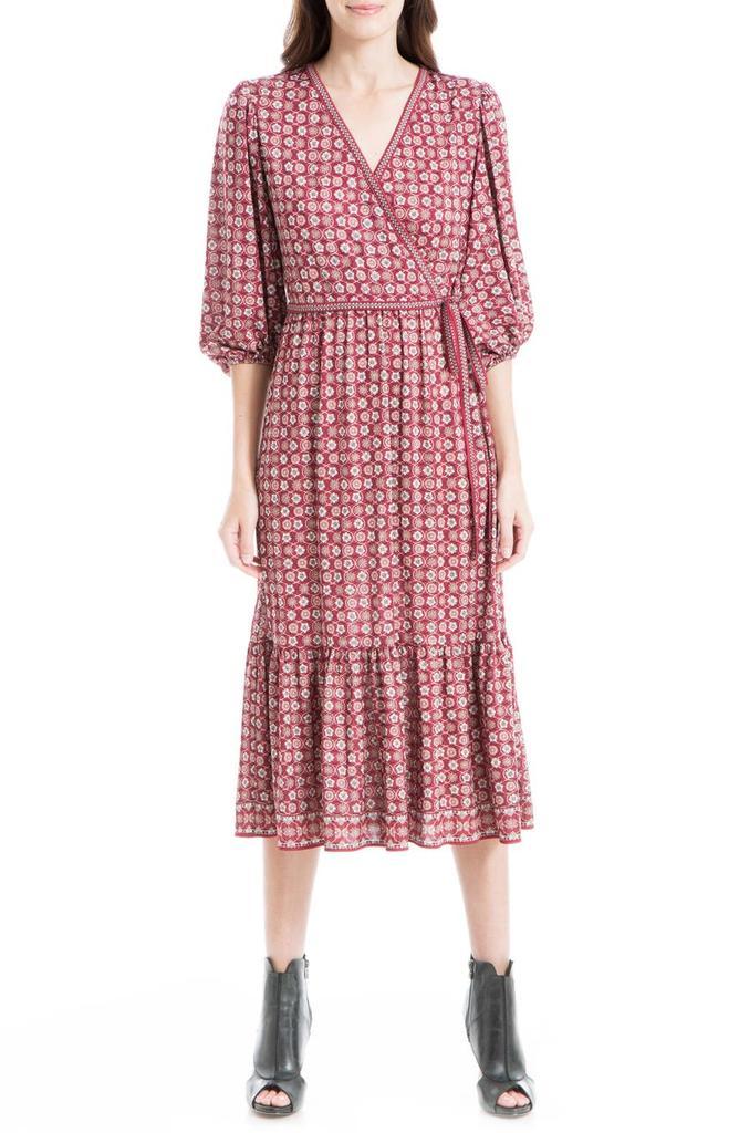 商品MAXSTUDIO|MAX STUDIO Textured Jersey Short Sleeve Wrap Midi Dress,价格¥263,第1张图片