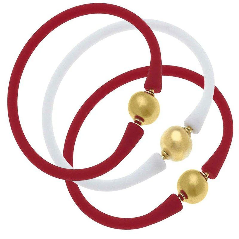 商品Canvas Style|Bali Game Day 24K Gold Bracelet Set Of 3 Crimson & White,价格¥574,第1张图片