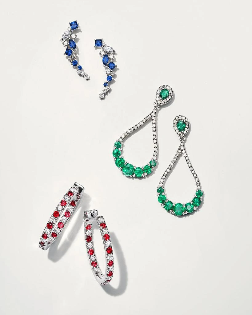 Diamond and Blue Sapphire Climber Earrings in 14K White Gold 商品