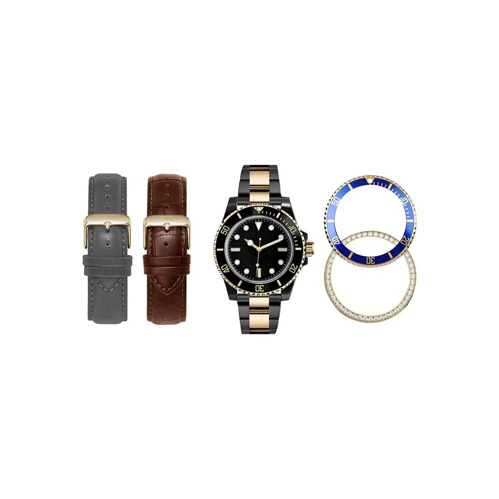Mixit Men's Watch Two-Tone Metal Alloy Bracelet Watch 41mm Gift Set, 5 Piece商品第1张图片规格展示