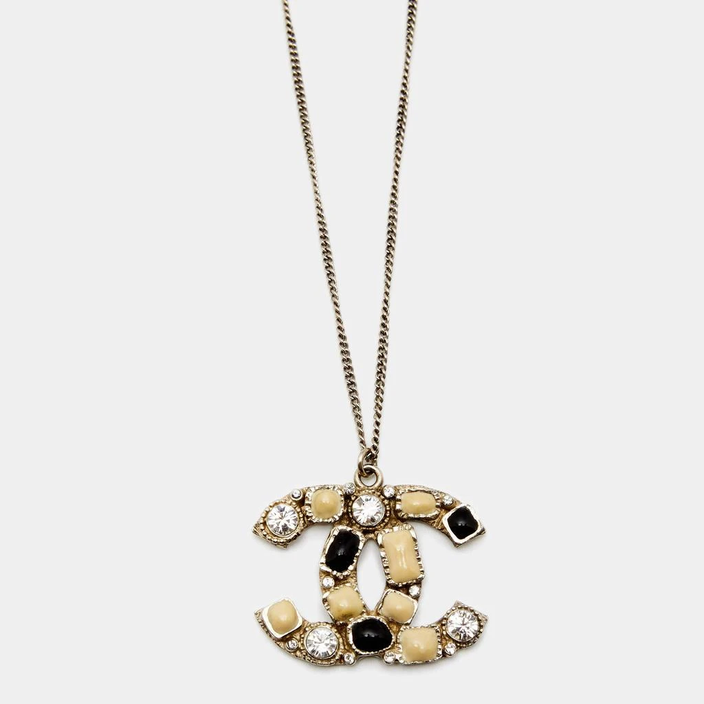 商品[二手商品] Chanel|Chanel CC Crystal Resin Gold Tone Pendant Necklace,价格¥4475,第1张图片