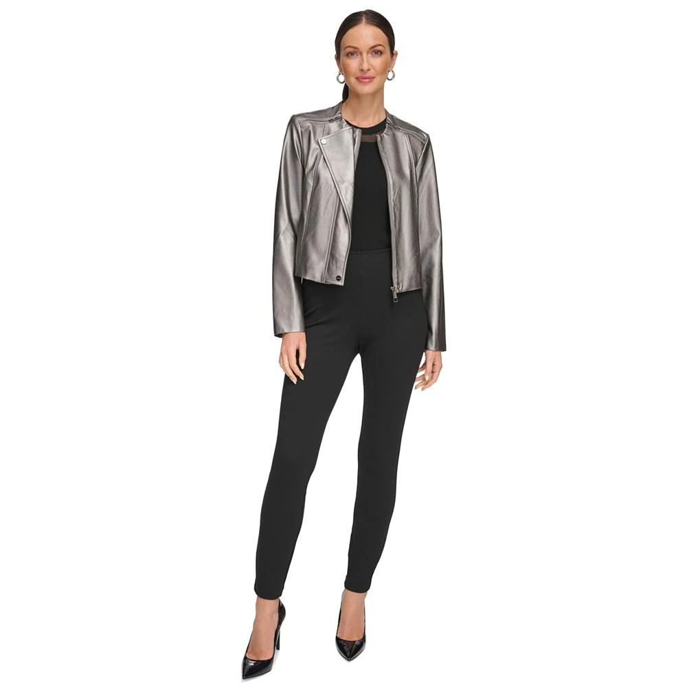 商品DKNY|Women's Faux-Leather Gunmetal Moto Jacket,价格¥714,第5张图片详细描述