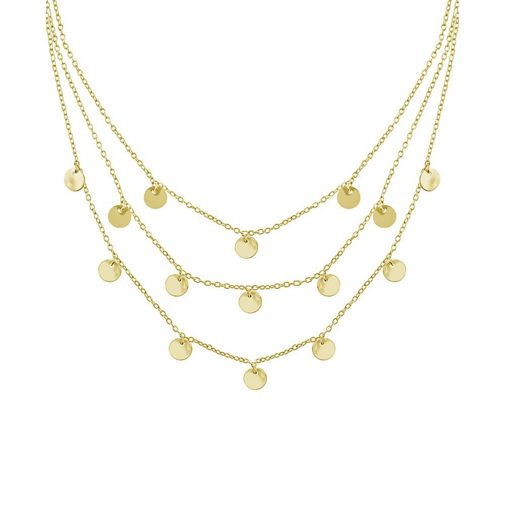 And Now This Triple Row Chain 16+2in Necklace with Disc Drops in Gold Plate or Two Tone Silver Plate商品第1张图片规格展示