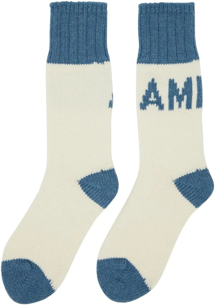 商品AMI|Off-White & Blue Logo Socks,价格¥697,第2张图片详细描述