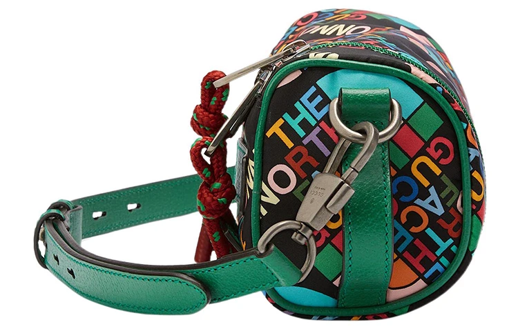 商品[国内直发] Gucci|古驰 x The North Face北面 联名款 Logo印花拉链 再生尼龙 圆筒包水壶包单肩斜挎包 女款 黑色/绿色 #潮酷推荐#,价格¥6657,第4张图片详细描述