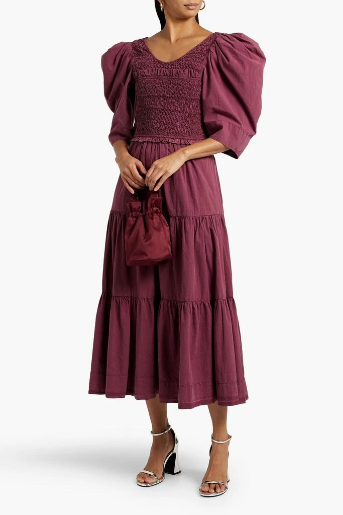商品Sea|Simona bow-detailed smocked cotton midi dress,价格¥1312,第2张图片详细描述