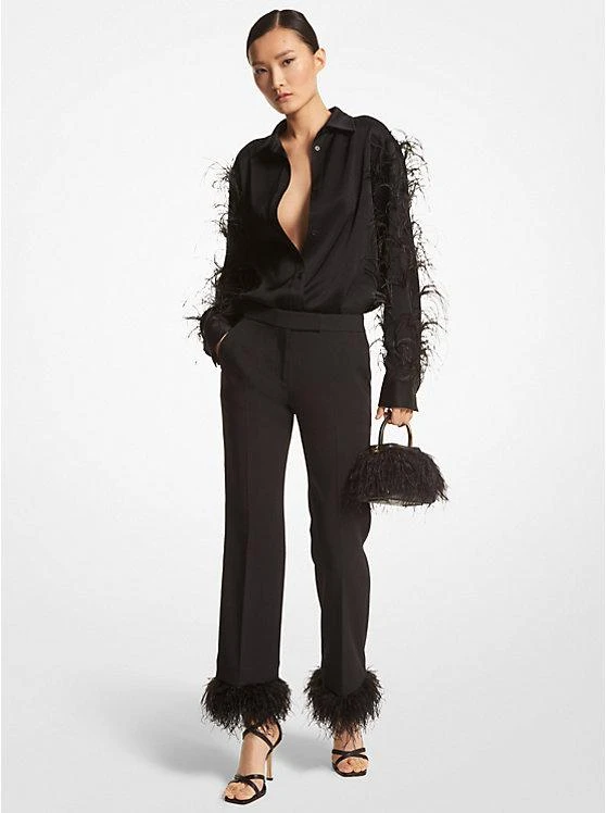 商品Michael Kors|Feather Trim Satin Blouse,价格¥829,第1张图片