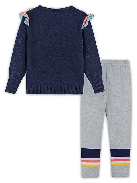 Little Girl's & Girl's Varsity Ruffled Sweater & Leggings Set商品第2张图片规格展示