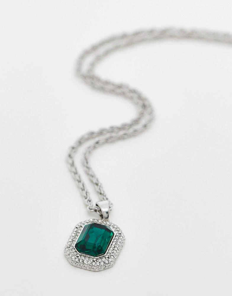 商品ASOS|ASOS DESIGN party necklace with green crystal pendant in silver tone,价格¥110,第2张图片详细描述