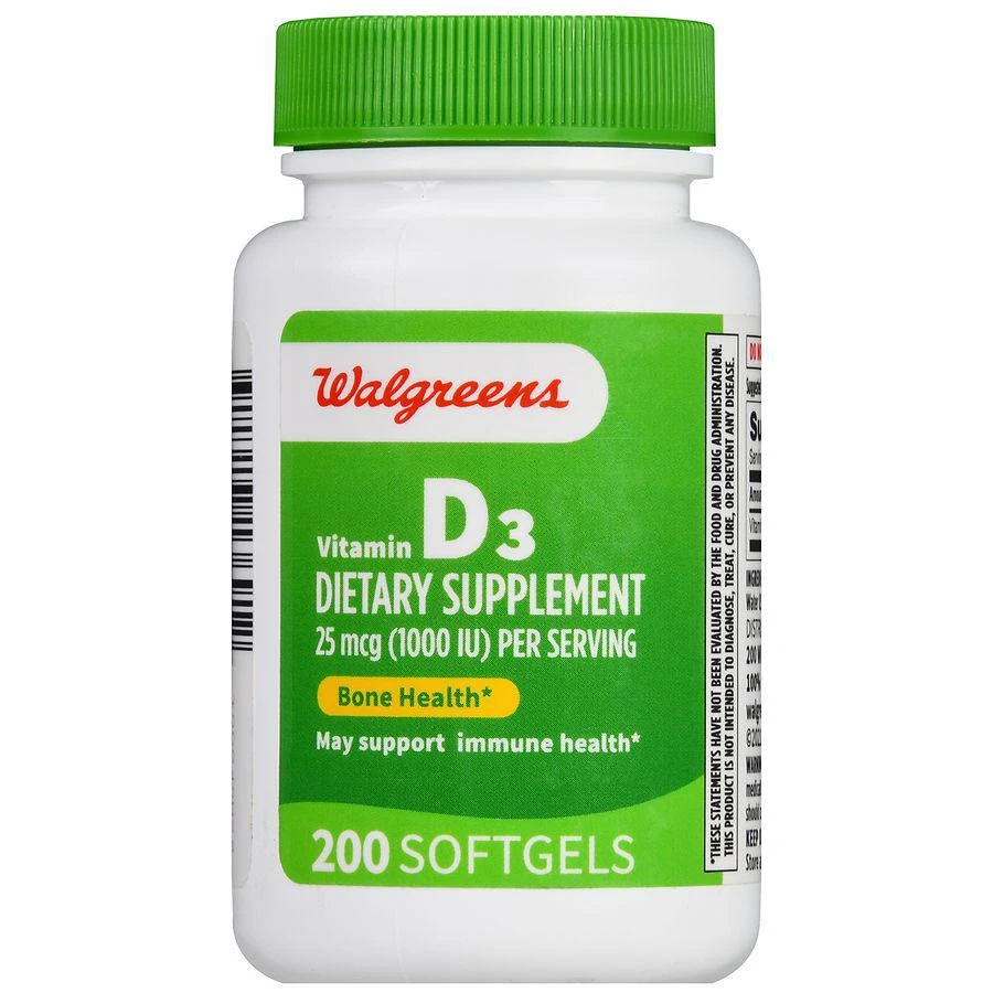 商品Walgreens|Vitamin D3 25 mcg (1000 IU) Softgels,价格¥111,第2张图片详细描述