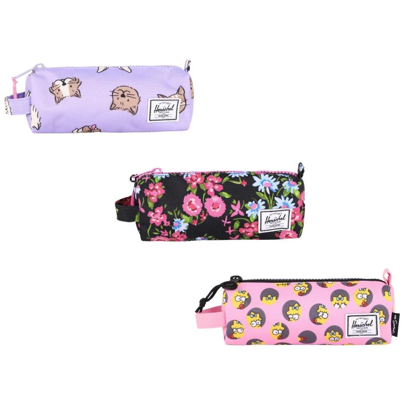 商品Herschel Supply|Animal floral and maggie simpson print pencil case set in lilac pink and black,价格¥797,第1张图片