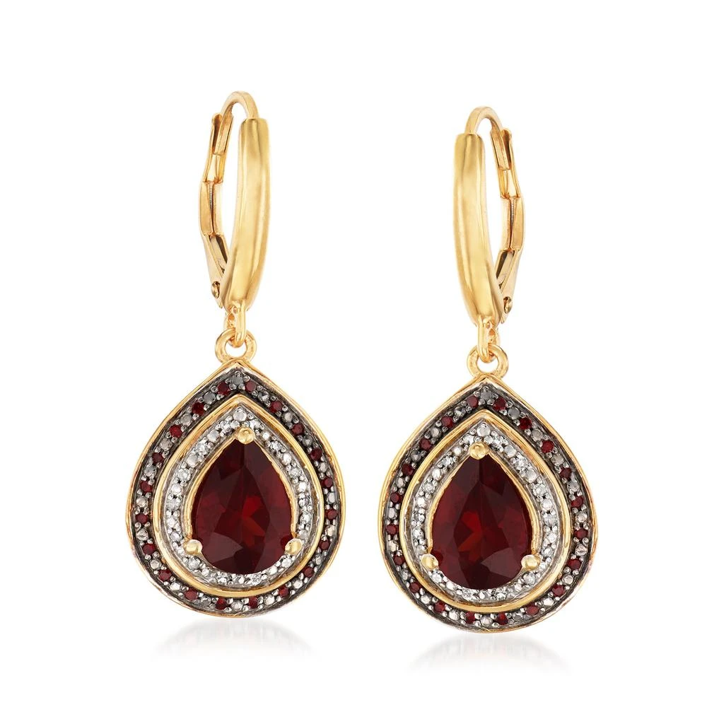 商品Ross-Simons|Garnet and . Red and White Diamond Drop Earrings in 18kt Gold Over Sterling,价格¥1912,第1张图片