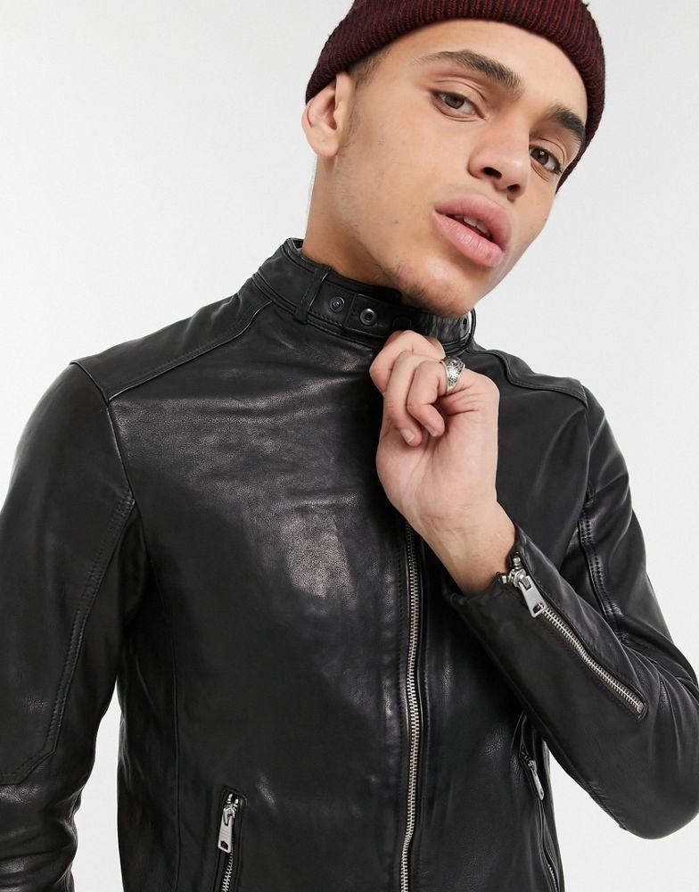 AllSaints Cora slim fit zip through leather jacket in black商品第3张图片规格展示