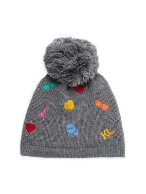 商品Karl Lagerfeld Paris|Embroidered Faux Fur Pom Pom Beanie,价格¥223,第2张图片详细描述