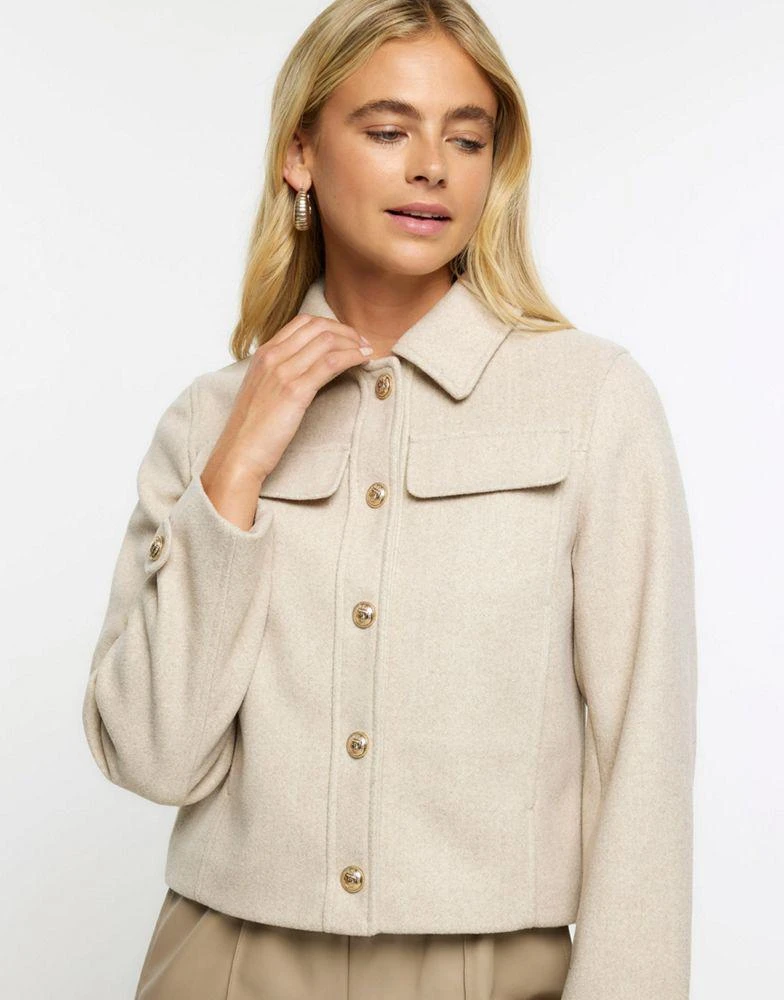 商品River Island|River Island Buttoned up crop jacket in beige - light,价格¥438,第2张图片详细描述