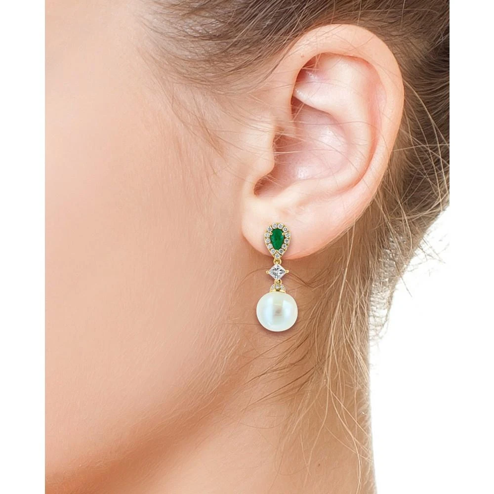 商品Effy|EFFY® Freshwater Pearl (9mm), Emerald (3/8 ct. t.w.) & Diamond (5/8 ct. t.w.) Drop Earrings in 14k Gold,价格¥29442,第2张图片详细描述