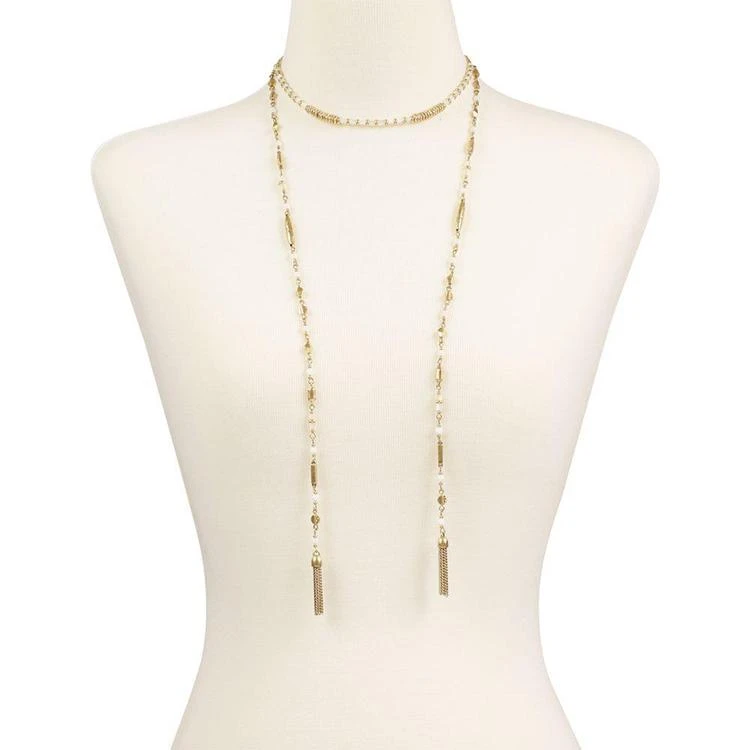 商品Lucky Brand|Gold-Tone White Bead Chain Tassel Choker Necklace,价格¥348,第2张图片详细描述