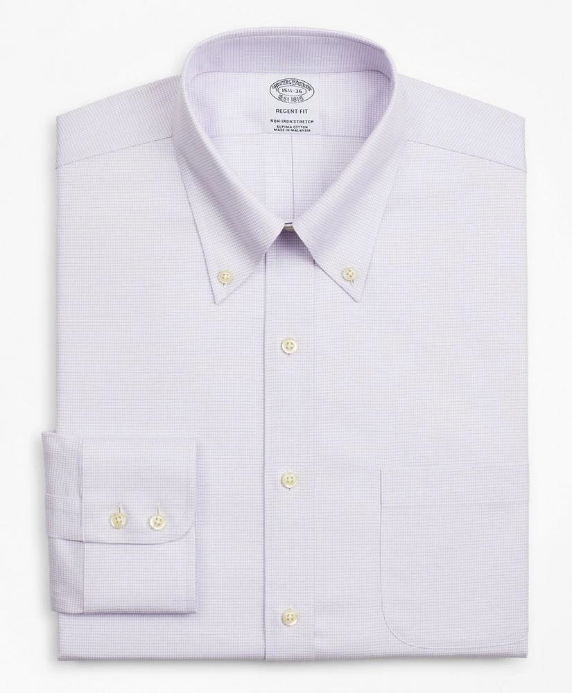 商品Brooks Brothers|Stretch Regent Regular-Fit Dress Shirt, Non-Iron Twill Button-Down Collar Micro-Check,价格¥494,第4张图片详细描述