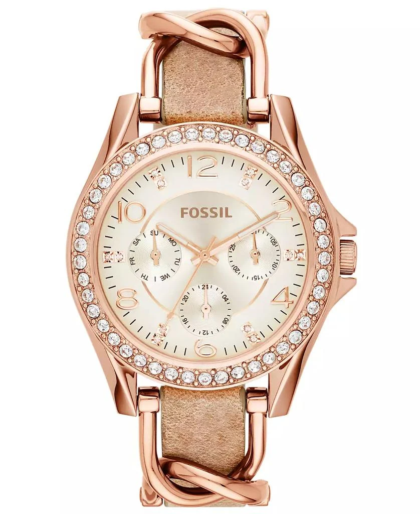 商品Fossil|Women's Riley Rose Gold-Tone Chain and Bone Leather Strap Watch 38mm ES3466,价格¥636,第1张图片