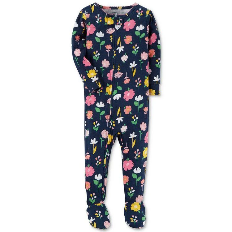 商品Carter's|1-Pc. Floral-Print Footed Cotton Pajamas, Baby Girls,价格¥75,第1张图片