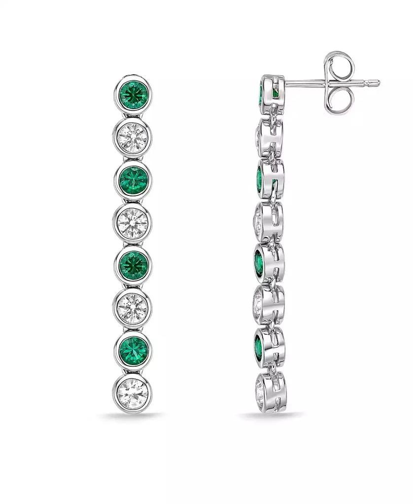 商品Macy's|Lab Grown Emerald and Lab Grown White Sapphire Bezel Set Drop Earrings in Sterling Silver,价格¥2314,第1张图片