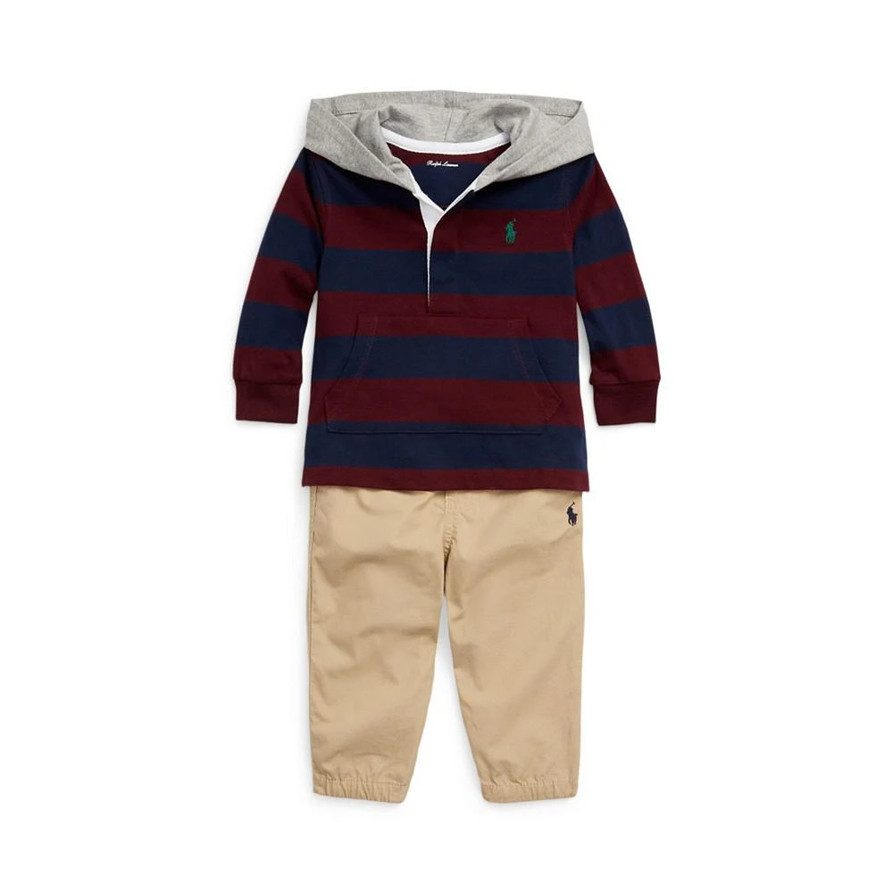 商品Ralph Lauren|Baby Boys Cotton Hooded Rugby Shirt and Pants Set,价格¥564,第1张图片