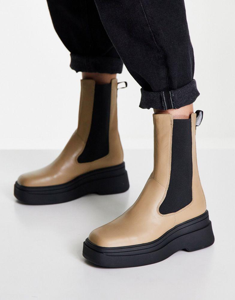 Vagabond Carla elastic side leather flatform chelsea boots in lark商品第4张图片规格展示
