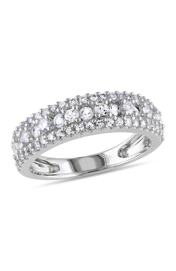 商品DELMAR|Sterling Silver Created White Sapphire Bilevel Pavé Band Ring,价格¥494,第1张图片