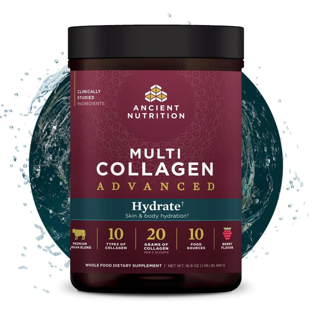 商品Ancient Nutrition|Multi Collagen Advanced Hydrate Spring '24 Insert | Powder Mixed Berry (30 Servings),价格¥397,第1张图片