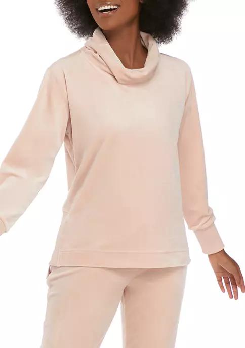 Women's Cowl Neck Velour Pullover Shirt商品第1张图片规格展示