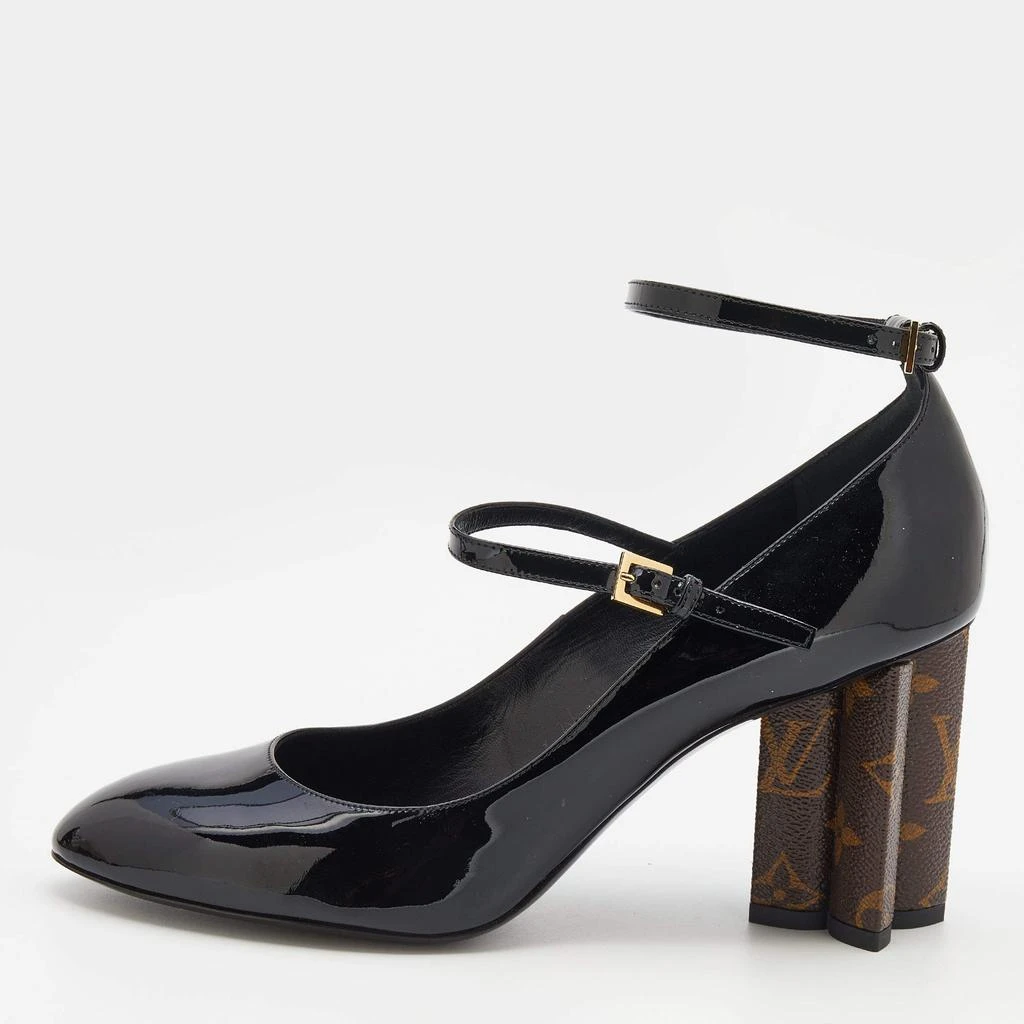 商品[二手商品] Louis Vuitton|Louis Vuitton Black Patent Leather Ankle Strap Block Heel Pumps Size 40,价格¥5817,第1张图片