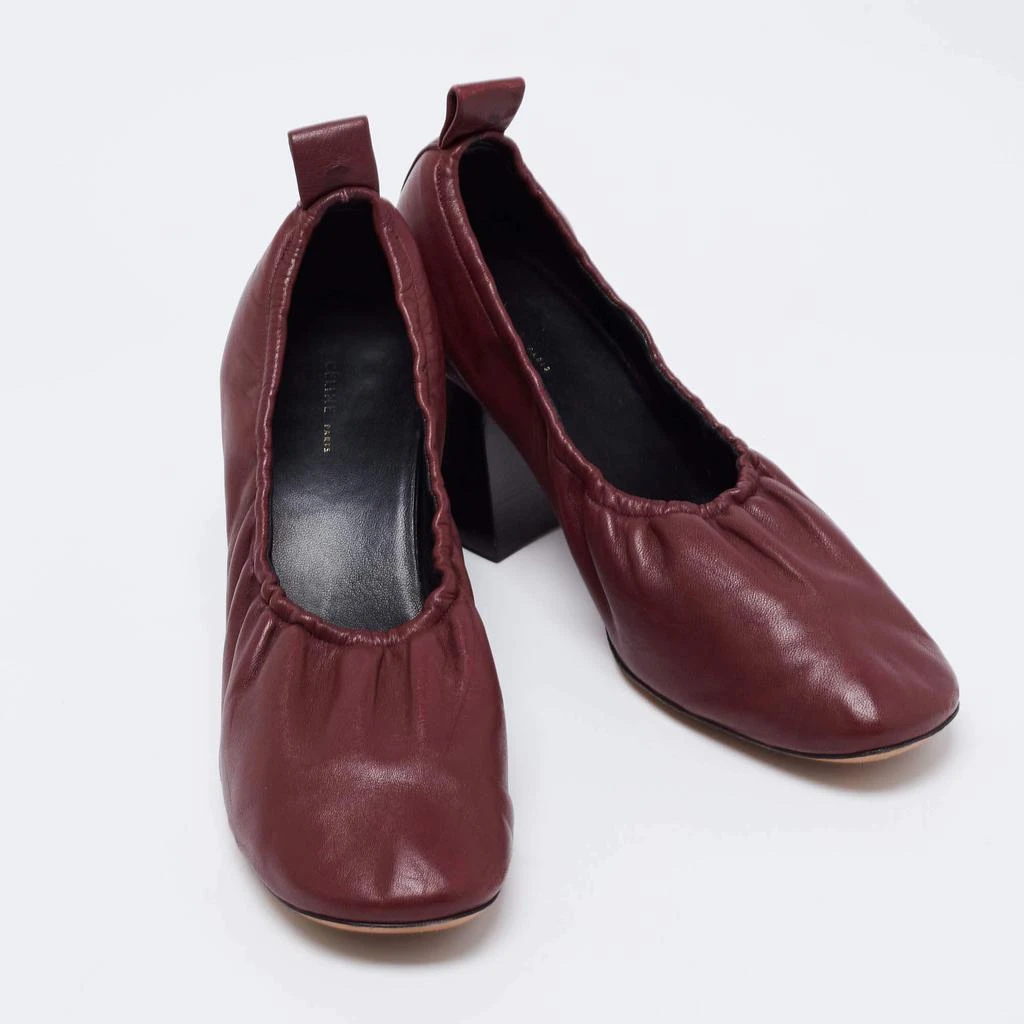 商品[二手商品] Celine|Celine Burgundy Leather Scrunch Block Heel Pumps Size 38,价格¥915,第4张图片详细描述