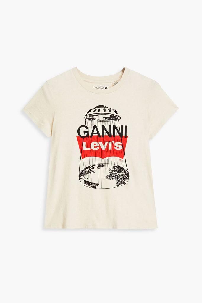 商品Ganni|Logo-print cotton and hemp-blend jersey T-shirt,价格¥428,第5张图片详细描述
